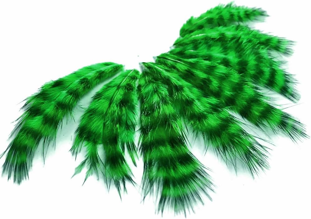 1 Dozen - Kelly Green Grizzly Mini Rooster Chickabou Fluff Whiting Hair Feathers
