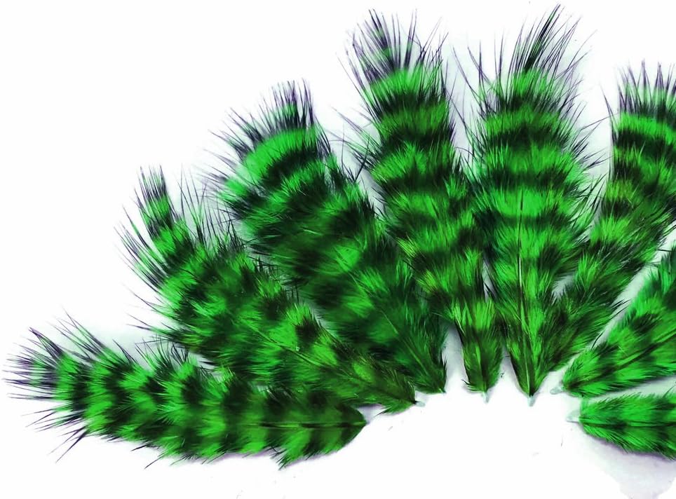 1 Dozen - Kelly Green Grizzly Mini Rooster Chickabou Fluff Whiting Hair Feathers