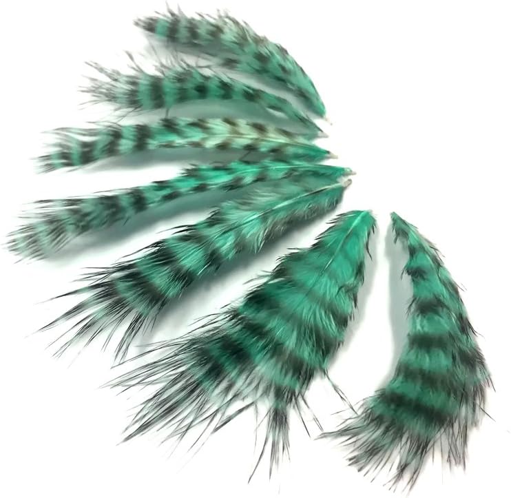 1 Dozen - Mint Green Grizzly Mini Rooster Chickabou Fluff Whiting Hair Feathers
