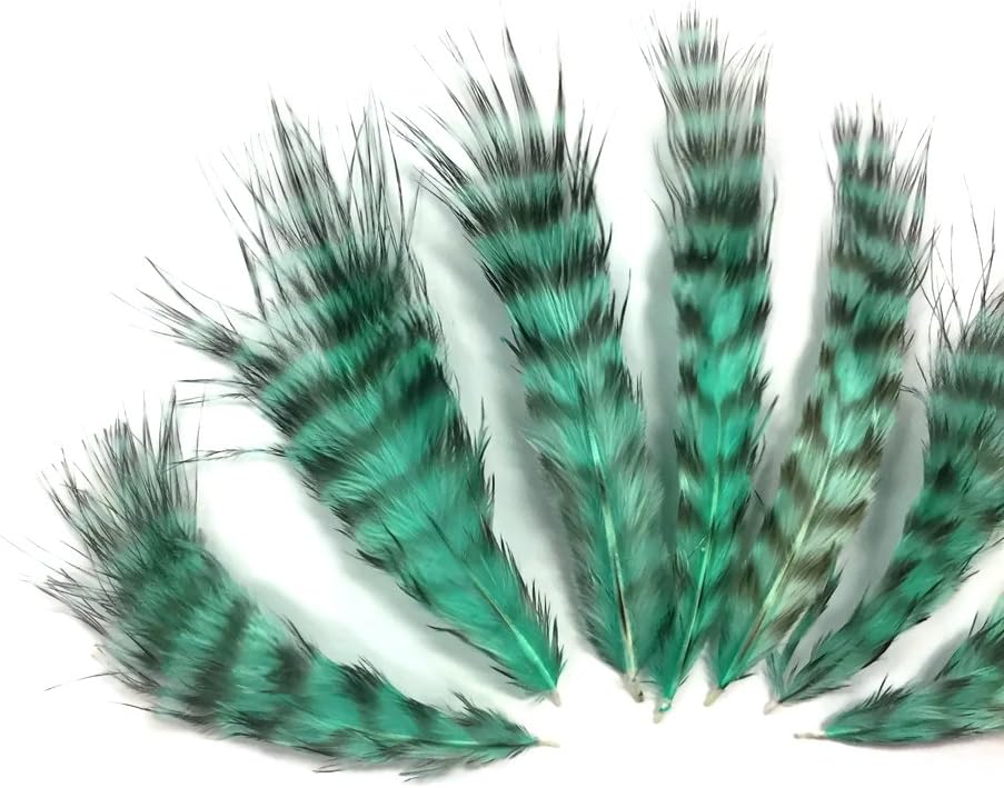 1 Dozen - Mint Green Grizzly Mini Rooster Chickabou Fluff Whiting Hair Feathers