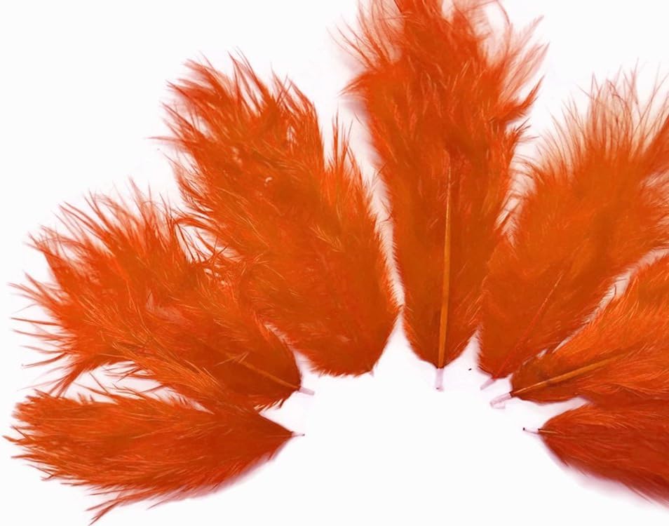 1 Dozen - Solid Orange Mini Rooster Chickabou Fluff Whiting Hair Feathers