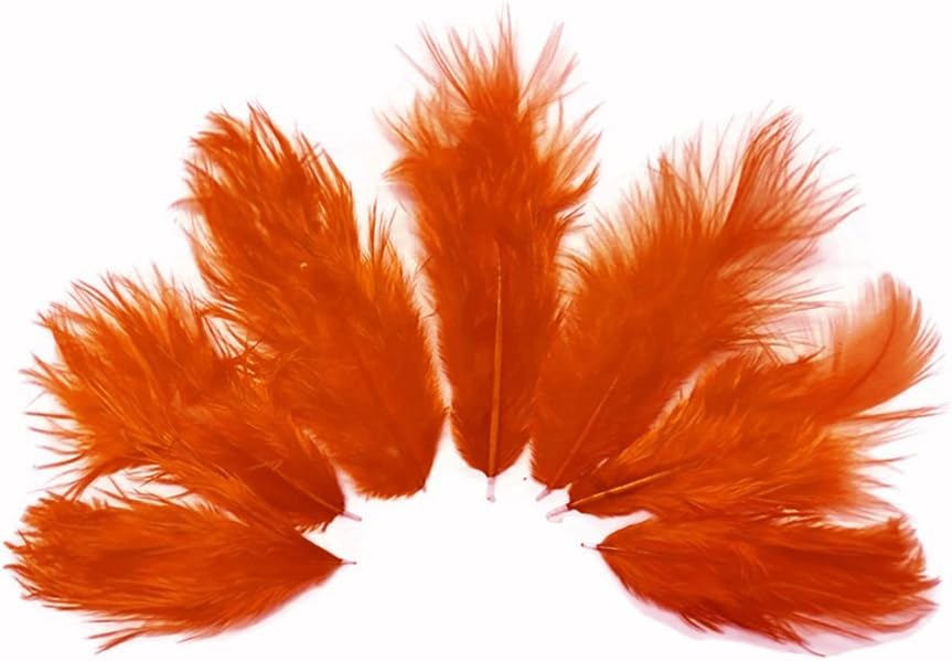 1 Dozen - Solid Orange Mini Rooster Chickabou Fluff Whiting Hair Feathers