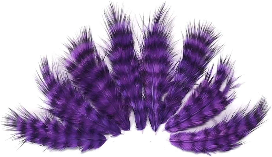 1 Dozen - Purple Grizzly Mini Rooster Chickabou Fluff Whiting Hair Feathers