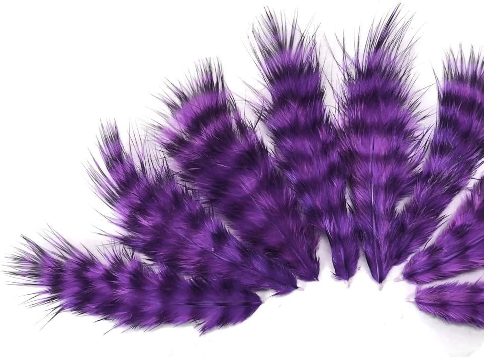 1 Dozen - Purple Grizzly Mini Rooster Chickabou Fluff Whiting Hair Feathers