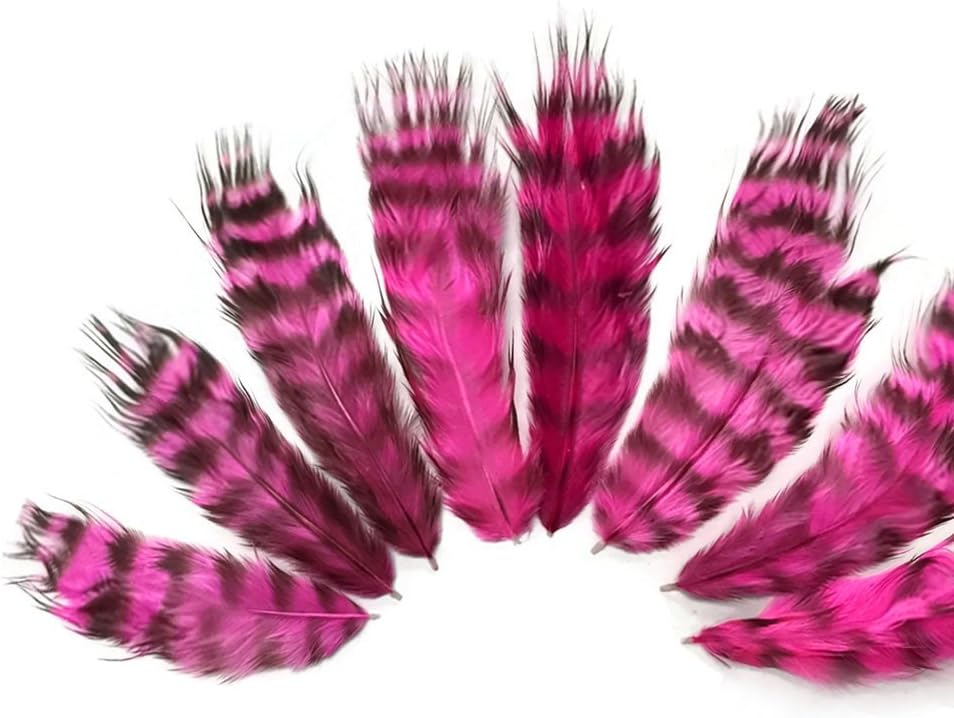 1 Dozen - Hot Pink Grizzly Mini Rooster Chickabou Fluff Whiting Hair Feathers