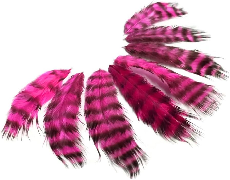 1 Dozen - Hot Pink Grizzly Mini Rooster Chickabou Fluff Whiting Hair Feathers
