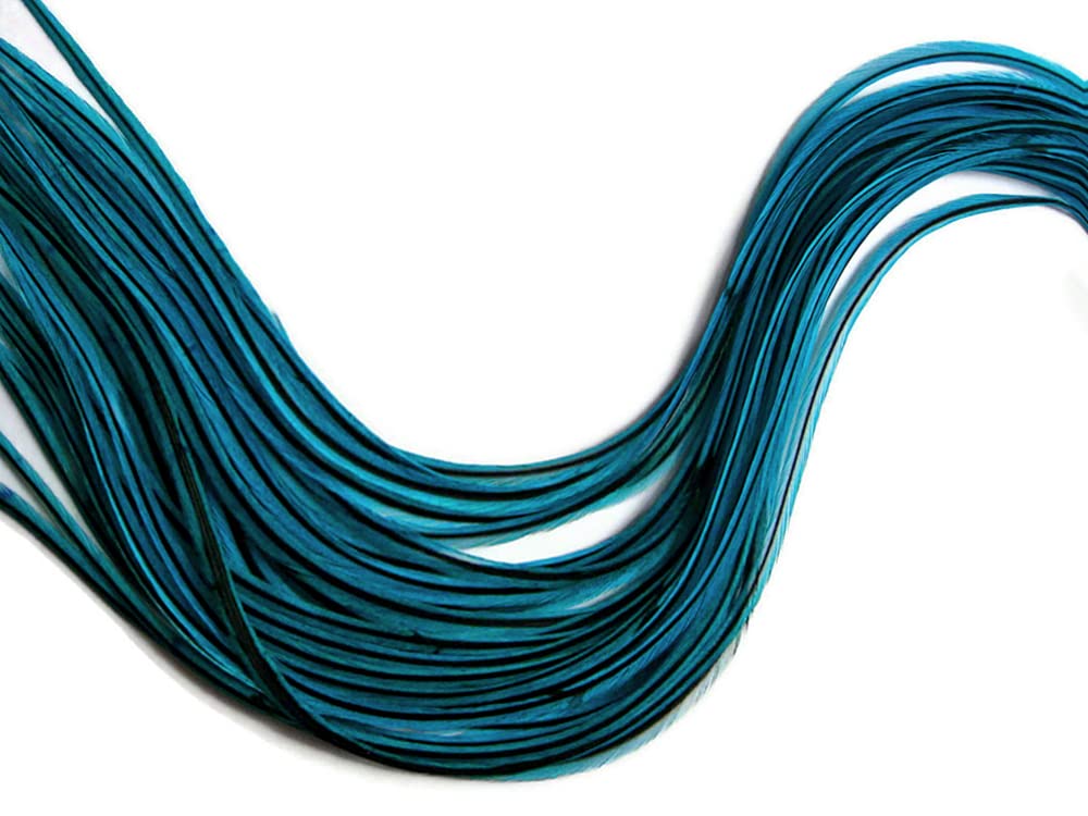 1 Dozen - Medium Kingfisher Blue badger Rooster Saddle Whiting Hair Extension Feathers