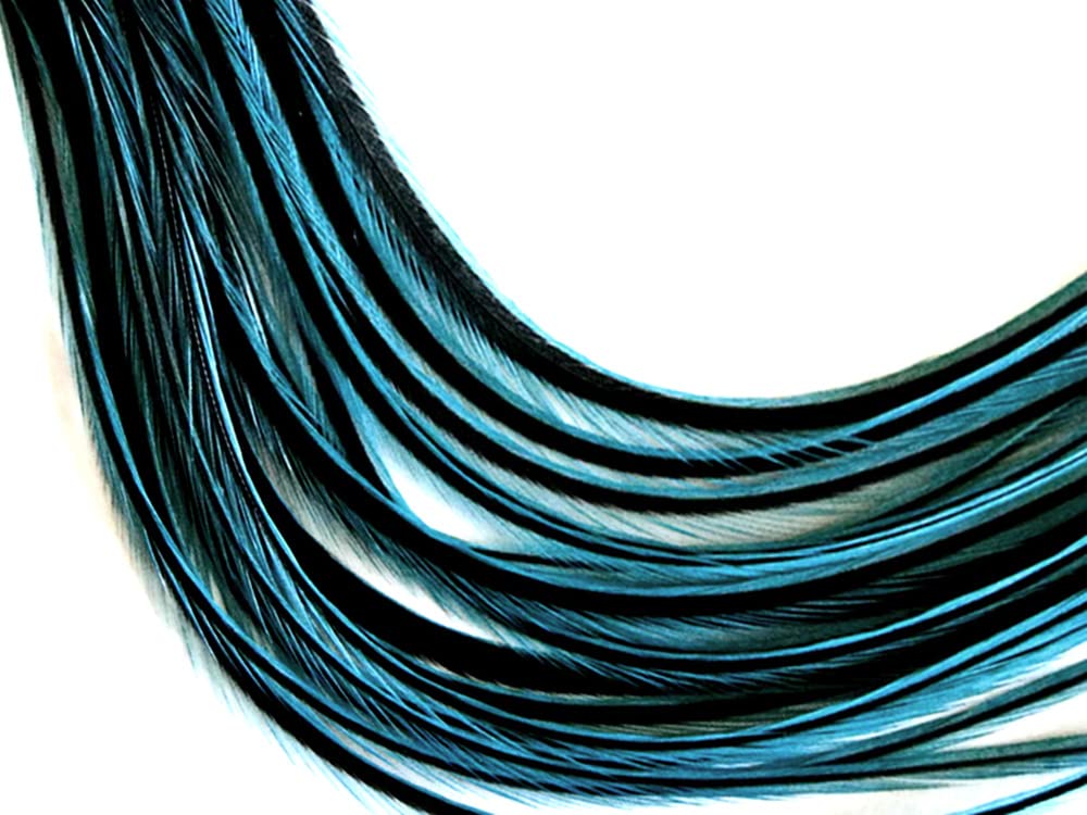 1 Dozen - Medium Kingfisher Blue badger Rooster Saddle Whiting Hair Extension Feathers