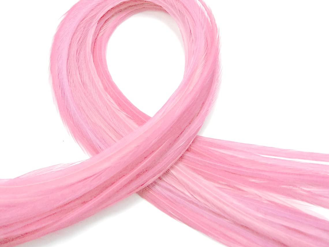 6 Pieces - XL Solid Light Pink Thick Rooster Hair Extension Feathers