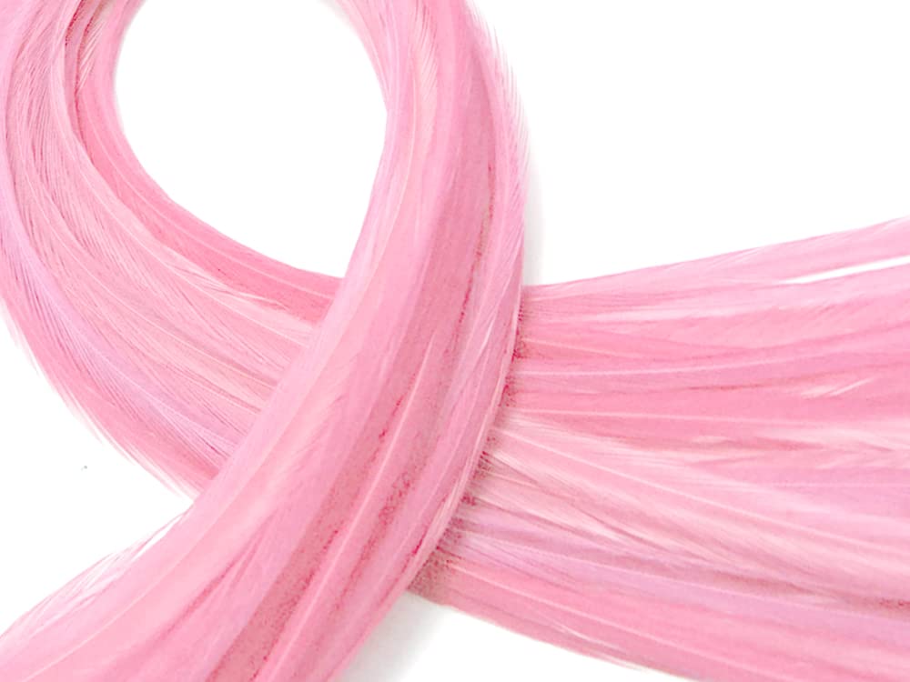 6 Pieces - XL Solid Light Pink Thick Rooster Hair Extension Feathers