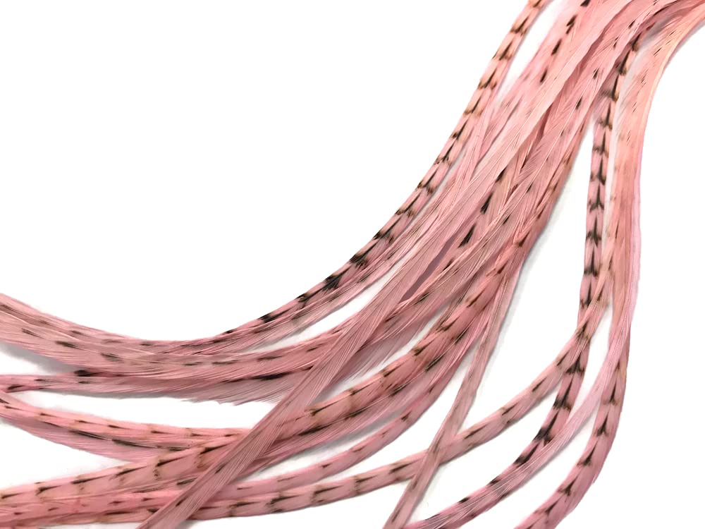 1 Dozen - Medium Unique Pink Grizzly Rooster Saddle Whiting Hair Extension Feathers