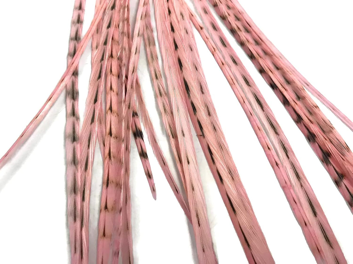 1 Dozen - Medium Unique Pink Grizzly Rooster Saddle Whiting Hair Extension Feathers