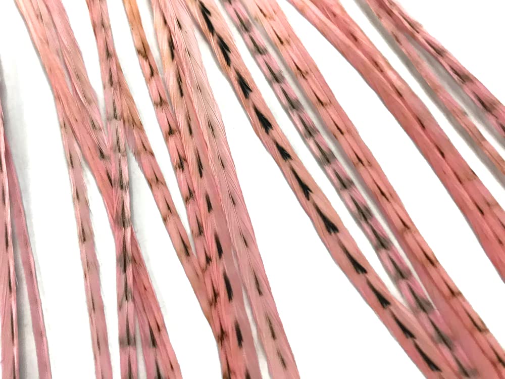 1 Dozen - Medium Unique Pink Grizzly Rooster Saddle Whiting Hair Extension Feathers