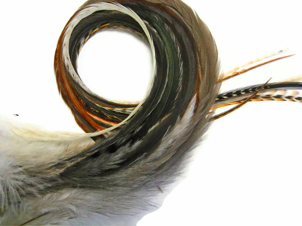 50 Pieces - Unique Ginger Thin Long Whiting Farms Rooster Saddle Hair Extension Wholesale Feathers (Bulk)