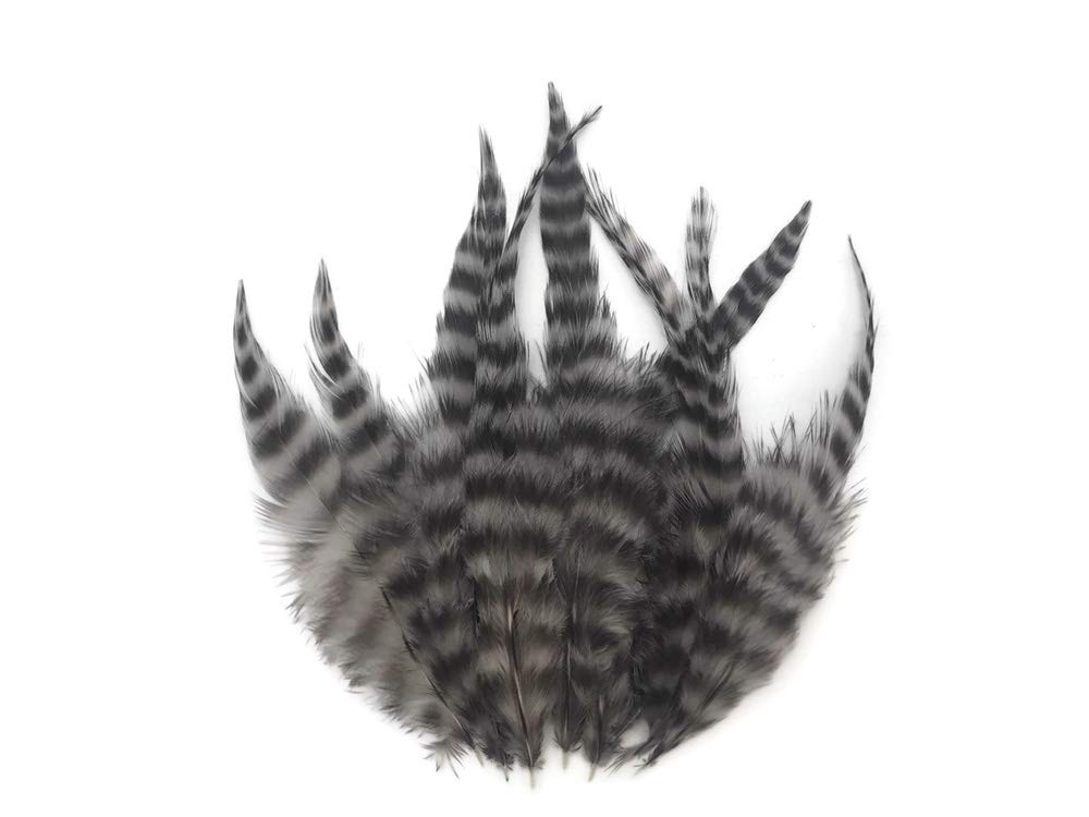 1 Dozen - Medium Grey Dun Grizzly Rooster Saddle Whiting Hair Extension Feathers