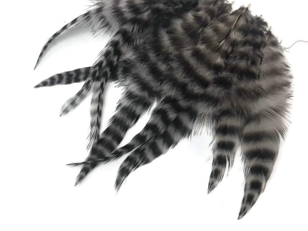 1 Dozen - Medium Grey Dun Grizzly Rooster Saddle Whiting Hair Extension Feathers