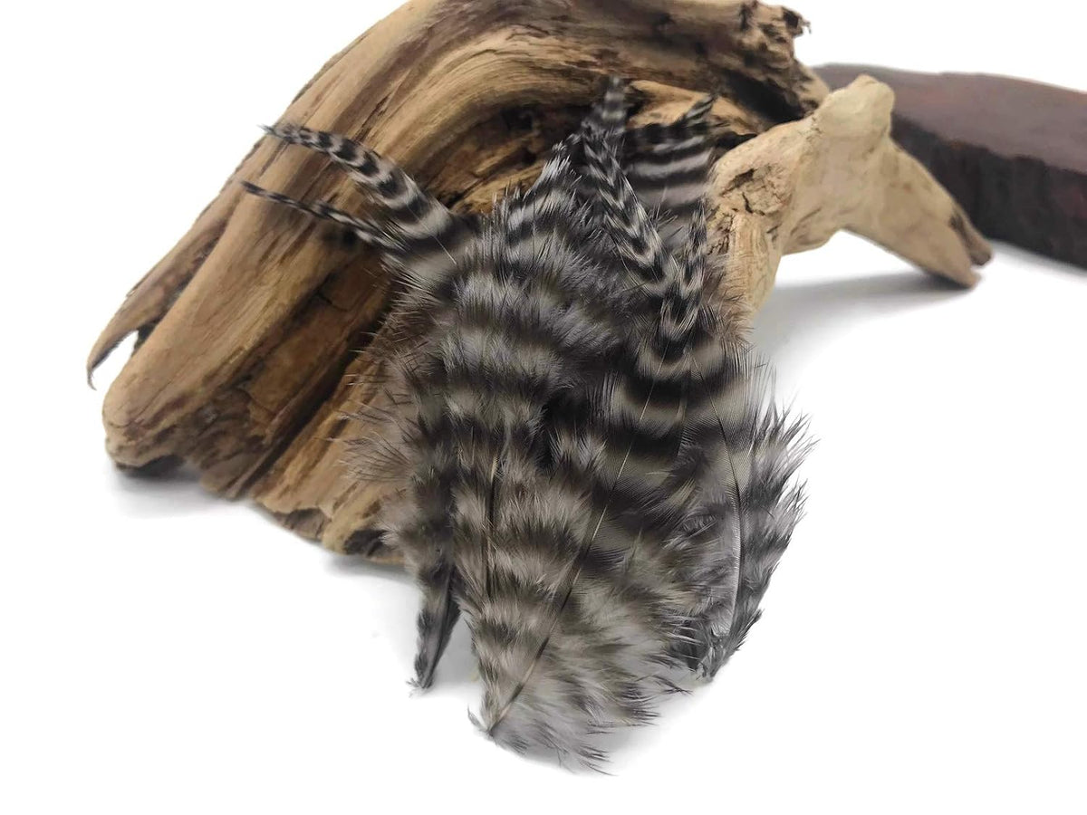 1 Dozen - Medium Grey Dun Grizzly Rooster Saddle Whiting Hair Extension Feathers