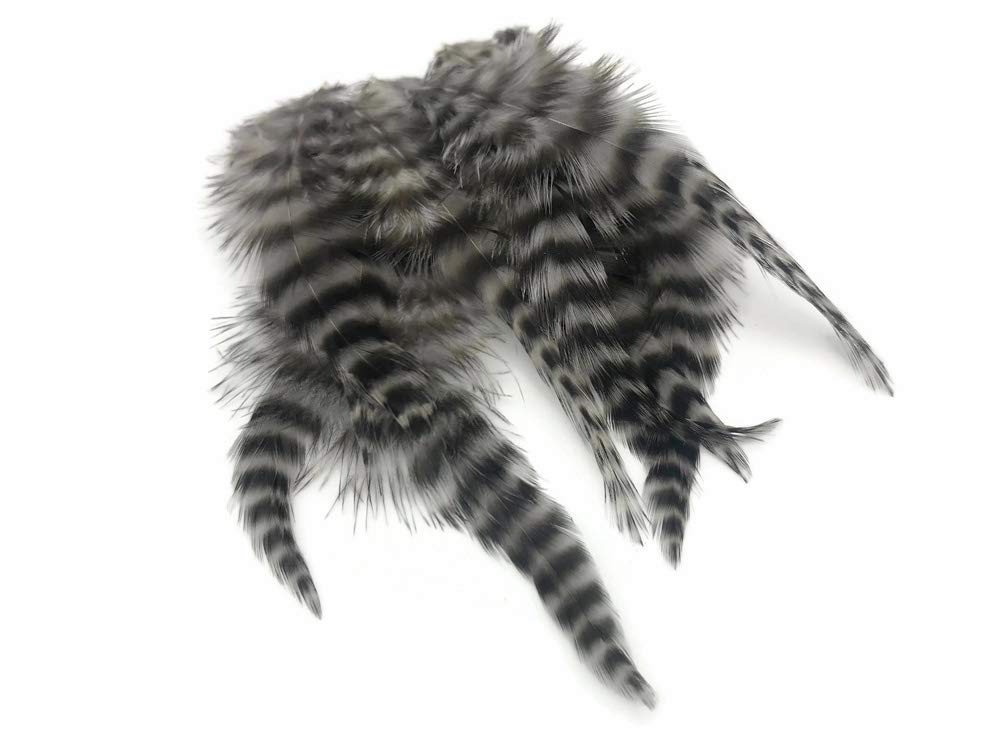 1 Dozen - Medium Grey Dun Grizzly Rooster Saddle Whiting Hair Extension Feathers
