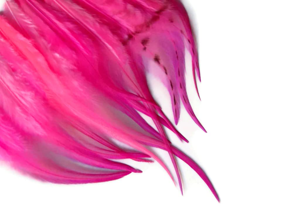 1 Dozen - Medium Solid Hot Pink Rooster Saddle Whiting Hair Extension Feathers