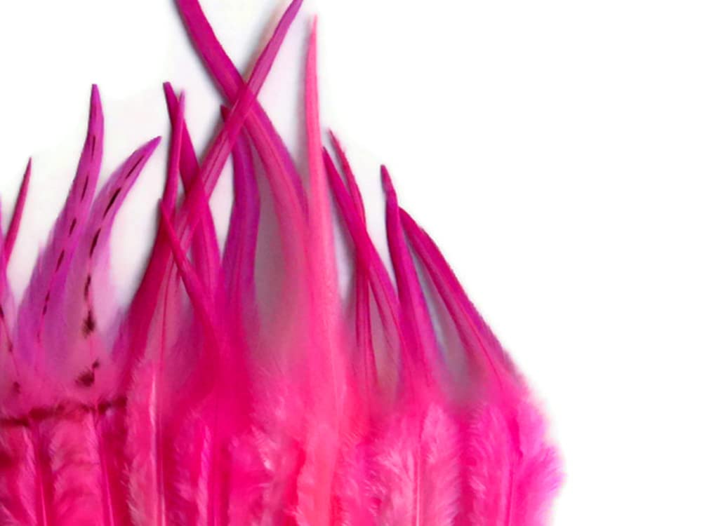 1 Dozen - Medium Solid Hot Pink Rooster Saddle Whiting Hair Extension Feathers