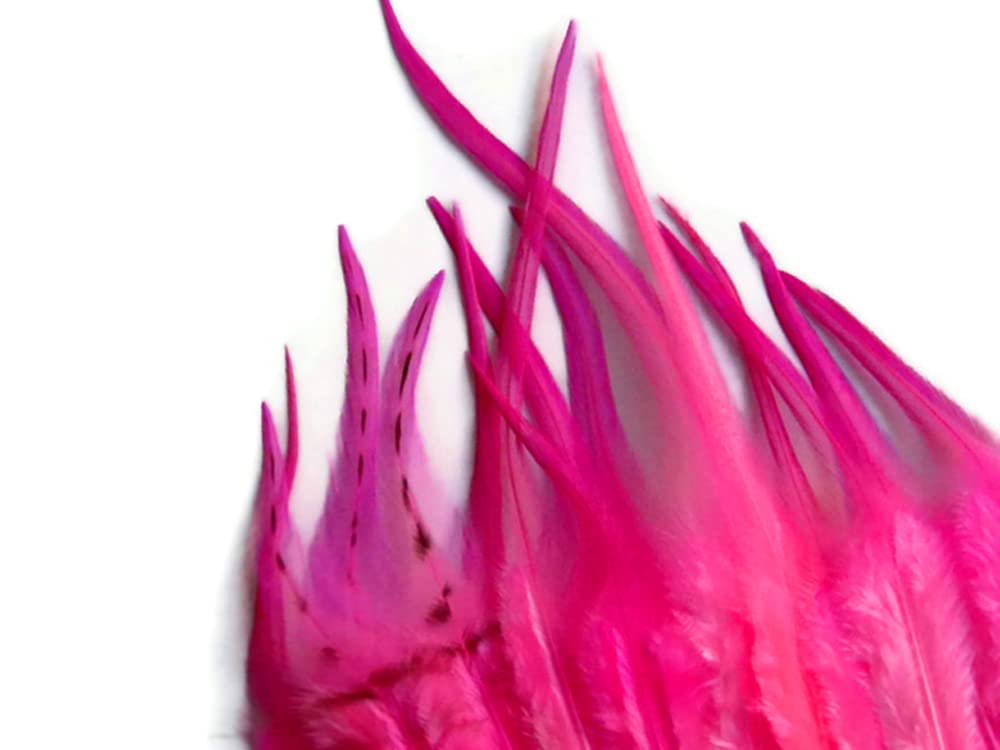 1 Dozen - Medium Solid Hot Pink Rooster Saddle Whiting Hair Extension Feathers