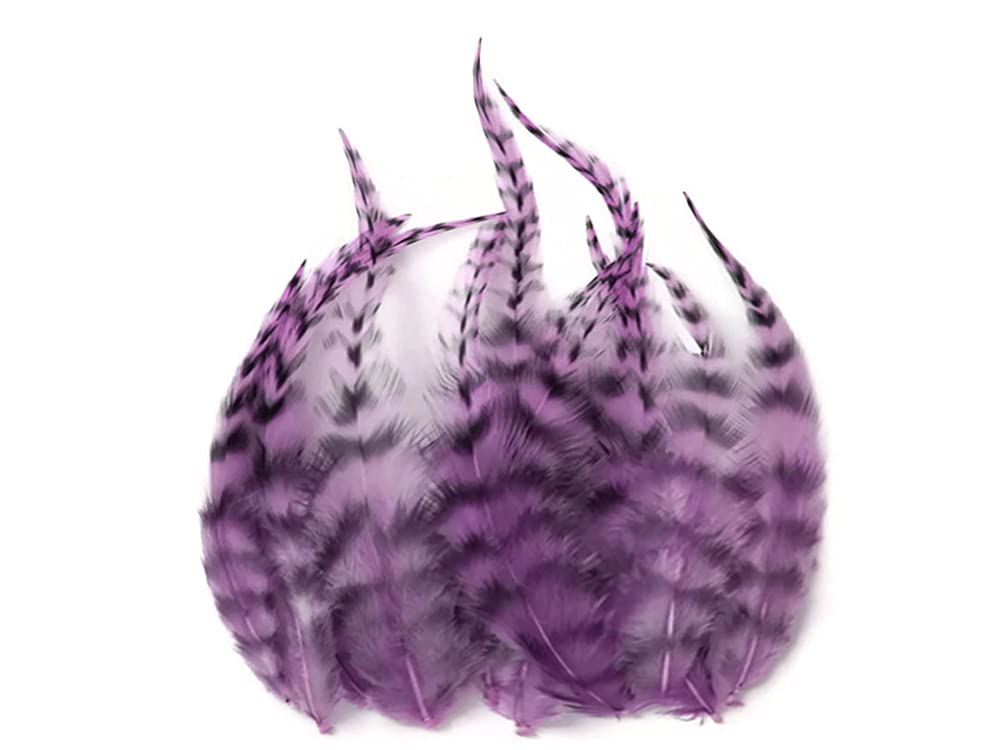 1 Dozen - Medium Lavender Grizzly Rooster Saddle Whiting Hair Extension Feathers