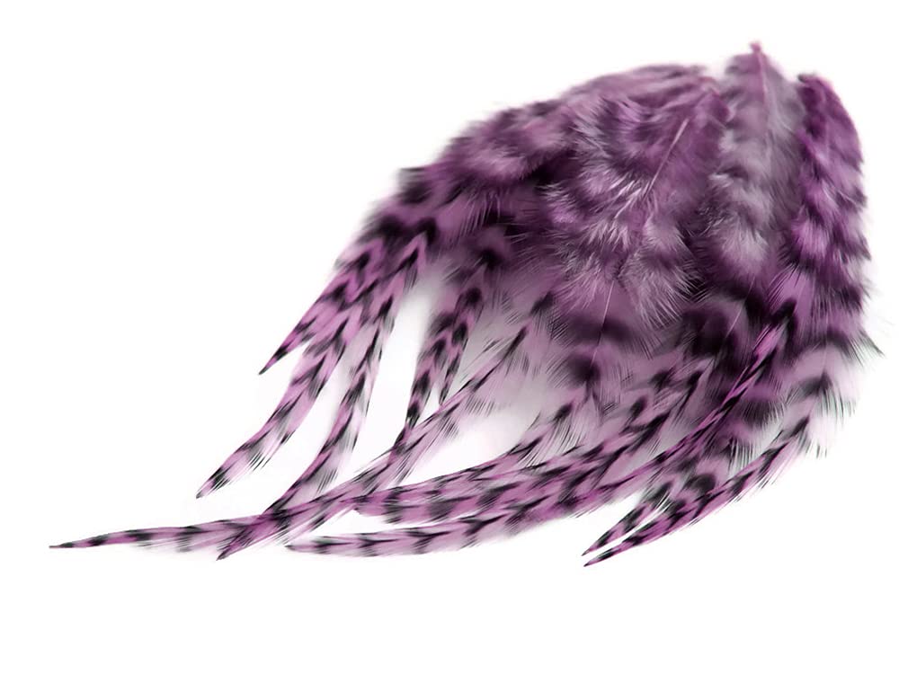 1 Dozen - Medium Lavender Grizzly Rooster Saddle Whiting Hair Extension Feathers