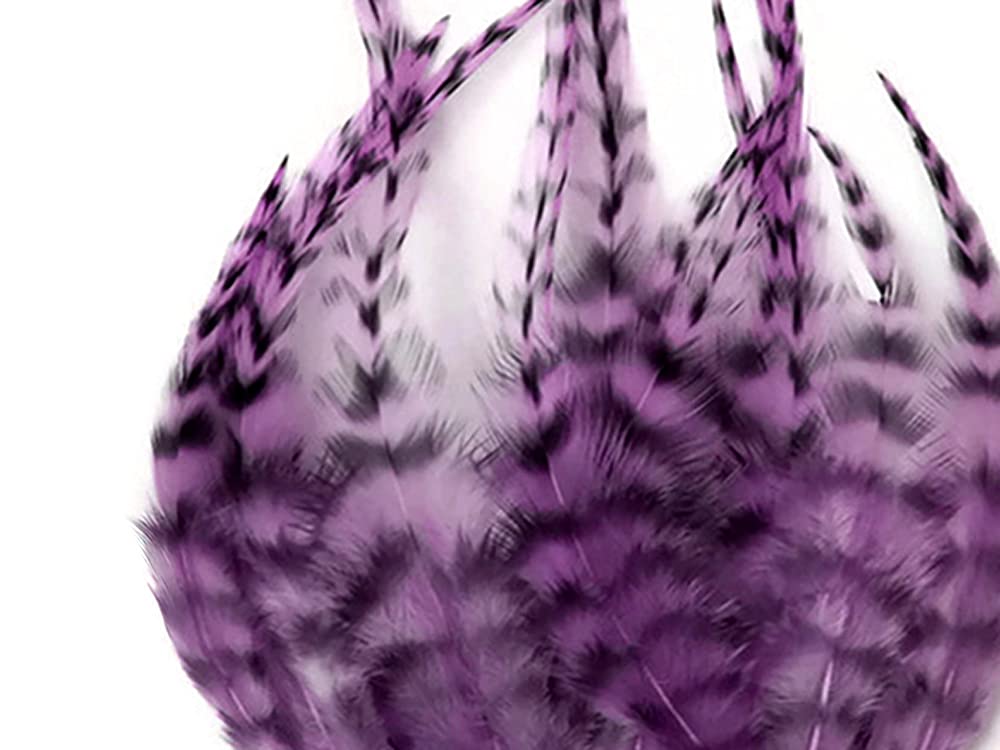 1 Dozen - Medium Lavender Grizzly Rooster Saddle Whiting Hair Extension Feathers