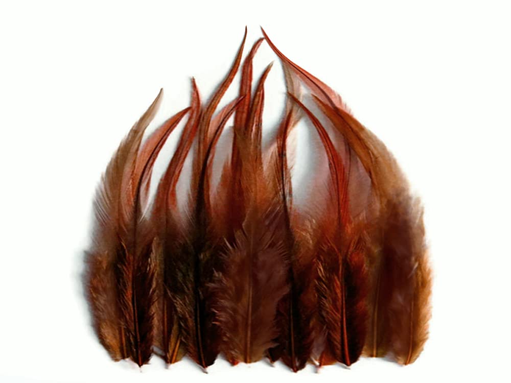 1 Dozen - Medium Solid Brown Rooster Saddle Whiting Hair Extension Feathers