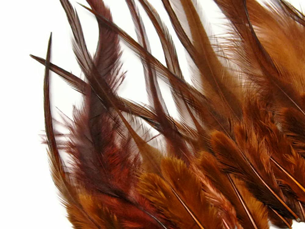 1 Dozen - Medium Solid Brown Rooster Saddle Whiting Hair Extension Feathers