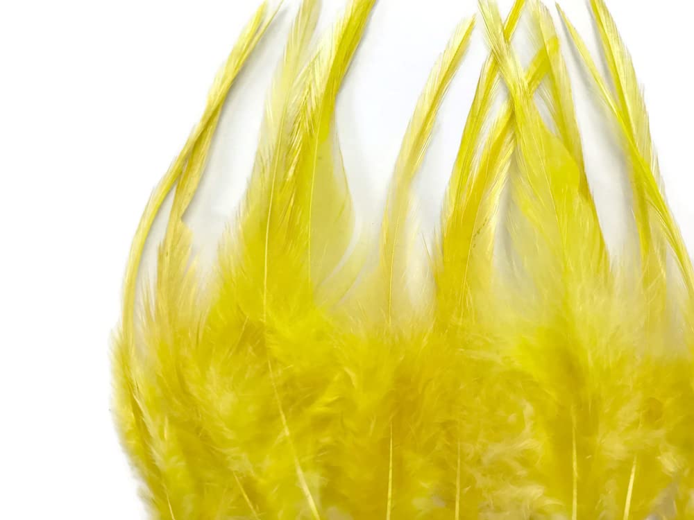 1 Dozen - Short Solid Sunshine Whiting Farm Rooster Saddle Hair Extension Feathers