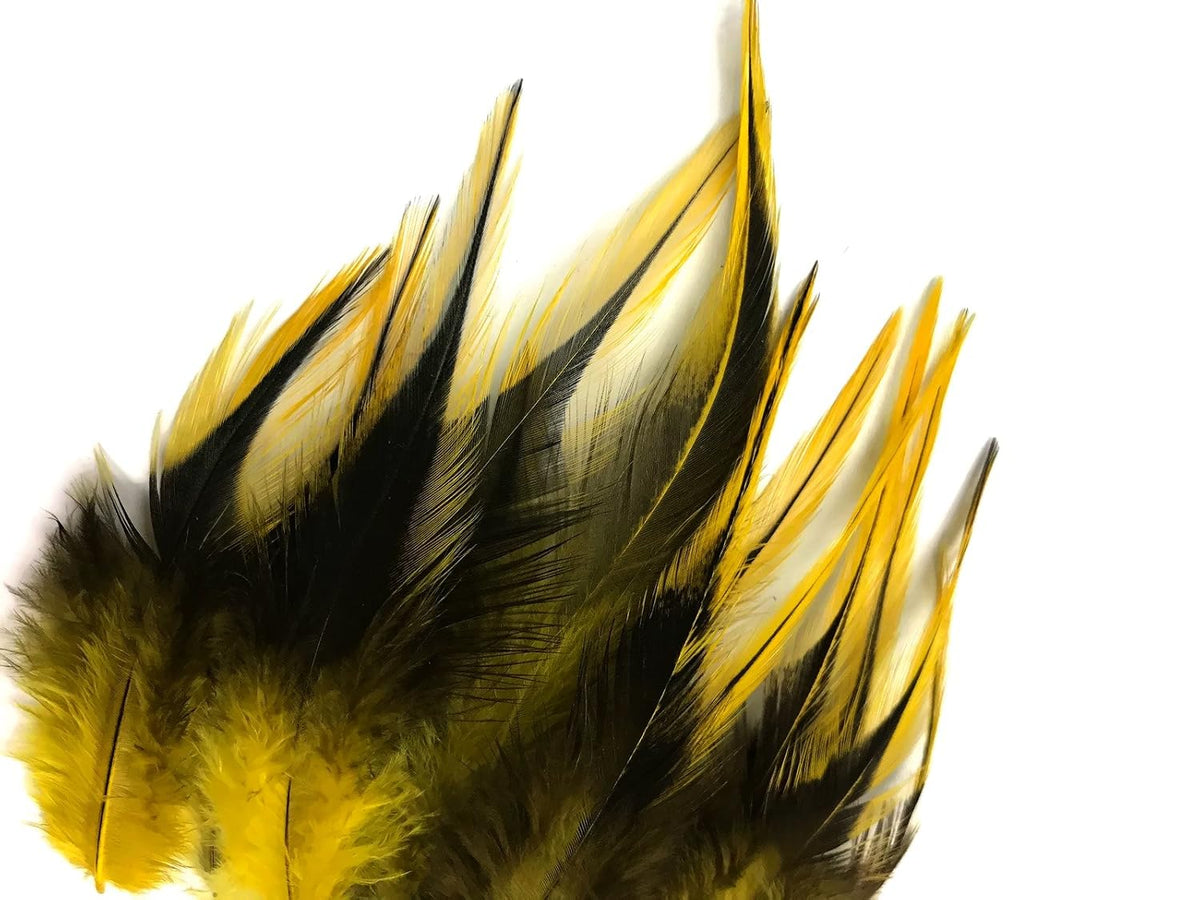 1 Dozen - Medium Yellow Badger Rooster Saddle Whiting Hair Extension Feathers