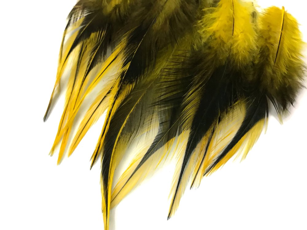 1 Dozen - Medium Yellow Badger Rooster Saddle Whiting Hair Extension Feathers