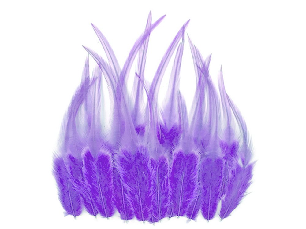 1 Dozen - Medium Solid Lavender Rooster Saddle Whiting Hair Extension Feathers