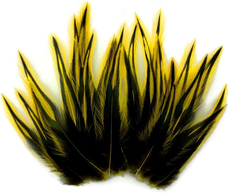 10 Pieces - Sunshine Yellow Dyed BLW Laced Short Rooster Cape Whiting Farms Feathers