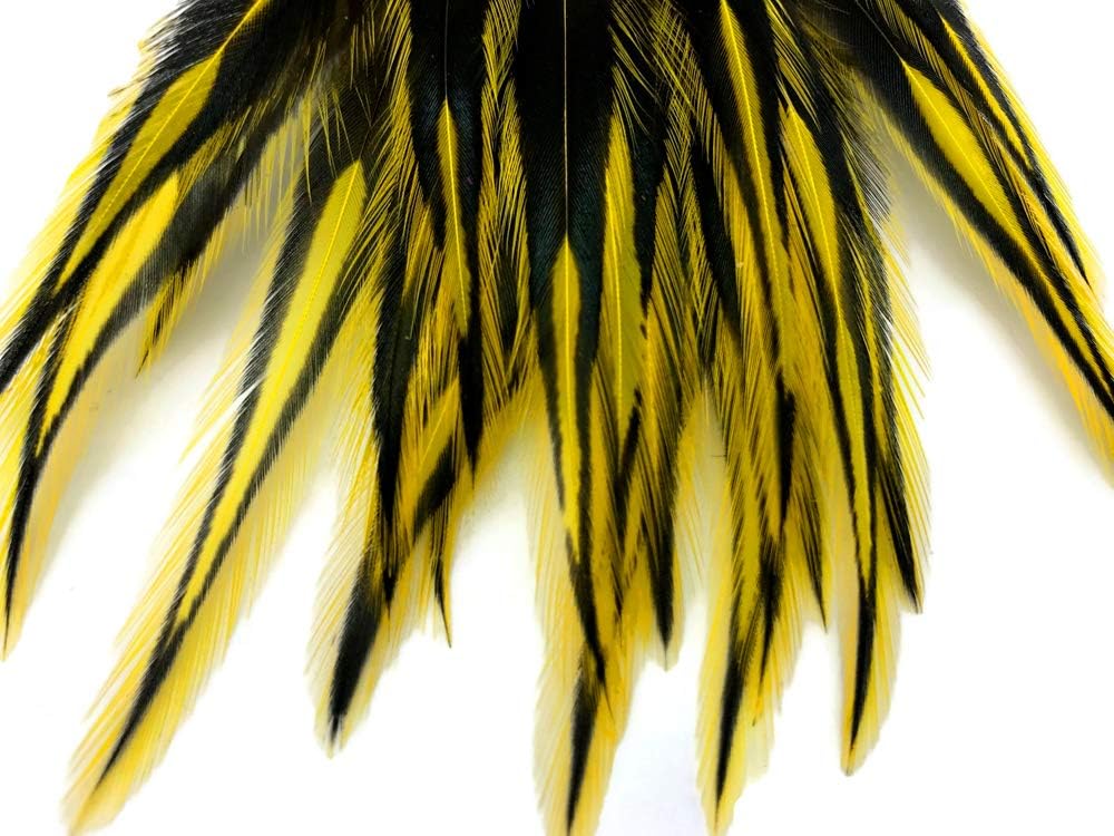 10 Pieces - Sunshine Yellow Dyed BLW Laced Long Rooster Cape Whiting Farms Feathers