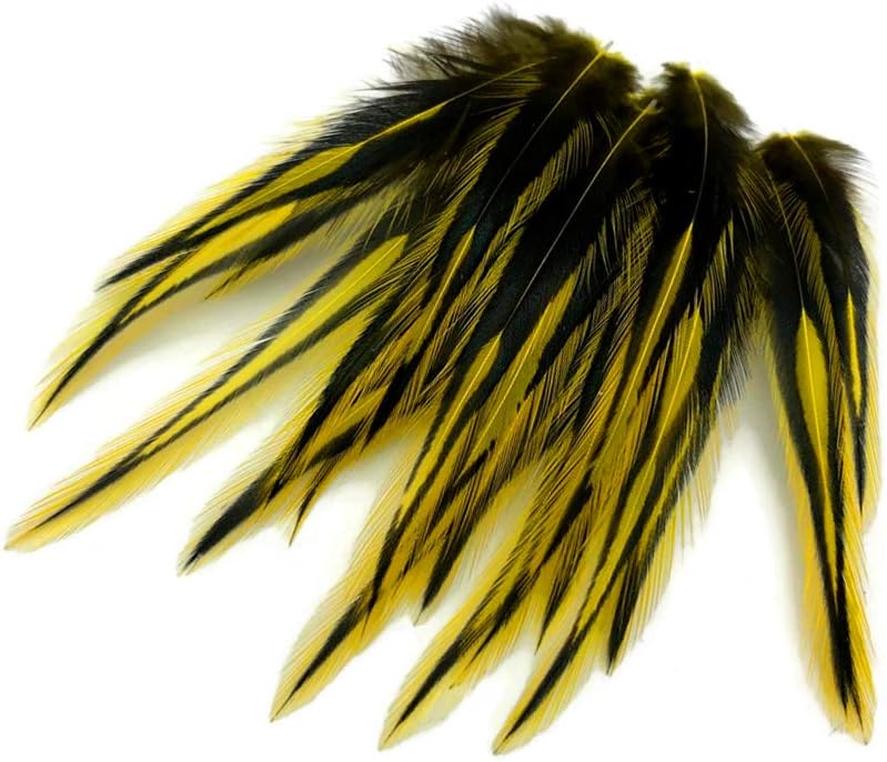 10 Pieces - Sunshine Yellow Dyed BLW Laced Long Rooster Cape Whiting Farms Feathers