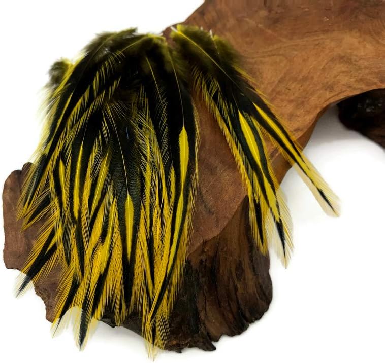 10 Pieces - Sunshine Yellow Dyed BLW Laced Long Rooster Cape Whiting Farms Feathers
