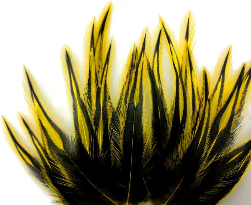 10 Pieces - Sunshine Yellow Dyed BLW Laced Short Rooster Cape Whiting Farms Feathers