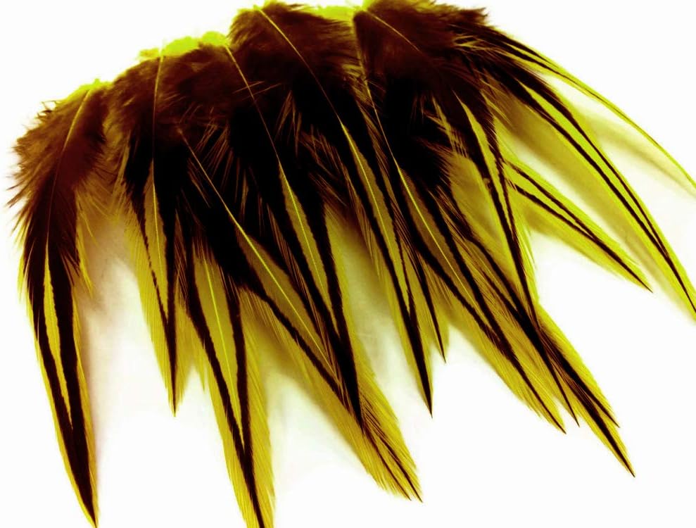 10 Pieces - Sunshine Yellow Dyed BLW Laced Short Rooster Cape Whiting Farms Feathers