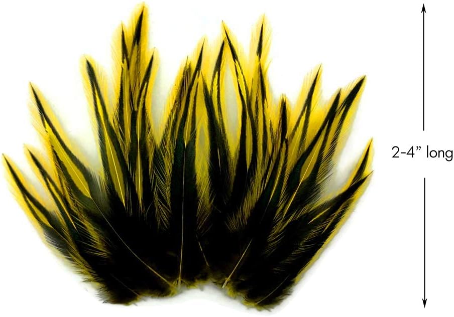 10 Pieces - Sunshine Yellow Dyed BLW Laced Short Rooster Cape Whiting Farms Feathers