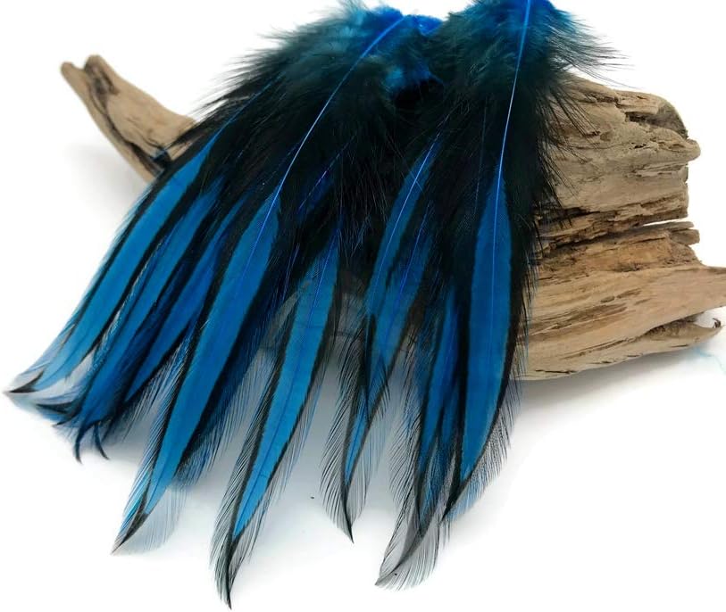 10 Pieces - Kingfisher Blue Dyed BLW Laced Long Rooster Cape Whiting Farms Feathers
