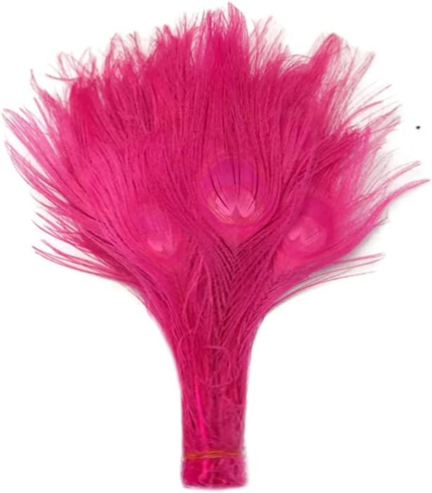 50 Pieces - 30-35" Hot Pink Dyed Over Natural Long Peacock Tail Eye Wholesale Feathers (Bulk)