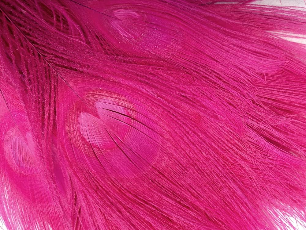 50 Pieces - 30-35" Hot Pink Dyed Over Natural Long Peacock Tail Eye Wholesale Feathers (Bulk)