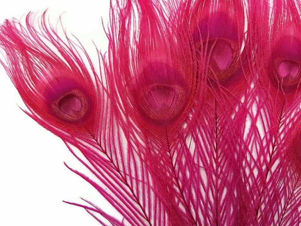 50 Pieces - 30-35" Hot Pink Dyed Over Natural Long Peacock Tail Eye Wholesale Feathers (Bulk)