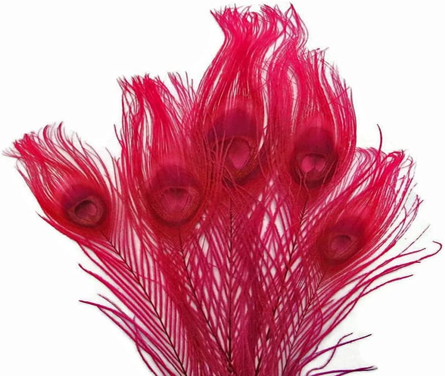 50 Pieces - 30-35" Hot Pink Dyed Over Natural Long Peacock Tail Eye Wholesale Feathers (Bulk)