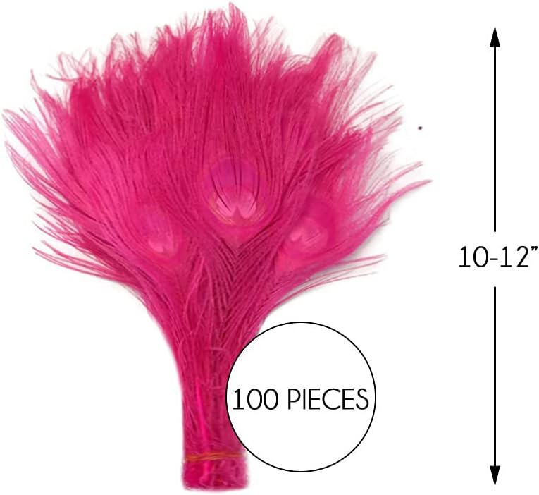 50 Pieces - 30-35" Hot Pink Bleached & Dyed Peacock Tail Eye Wholesale Feathers (Bulk)