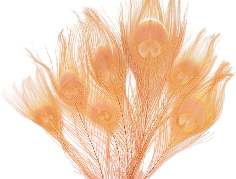 100 Pieces – Peach Pink Bleached & Dyed Peacock Tail Eye Wholesale Feathers (Bulk) 10-12” Long