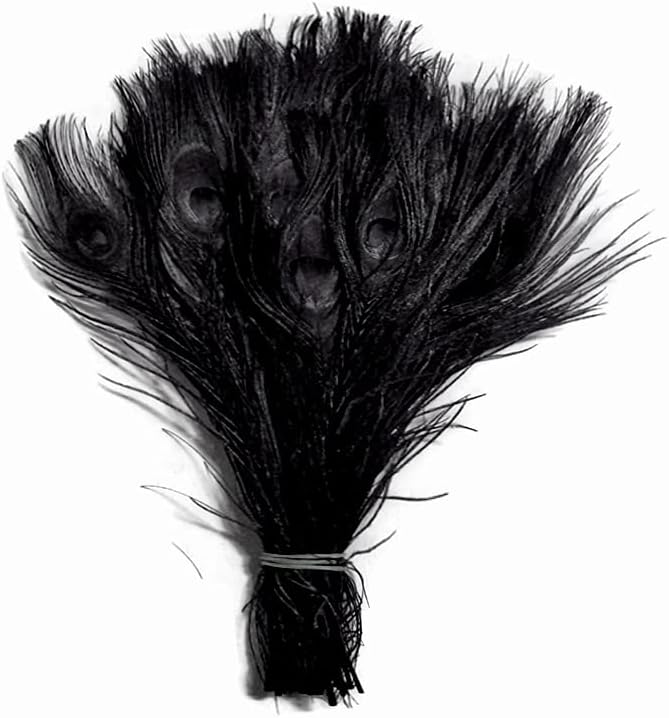 50 Pieces – Black Bleached & Dyed Peacock Tail Eye Wholesale Feathers (Bulk) 10-12” Long