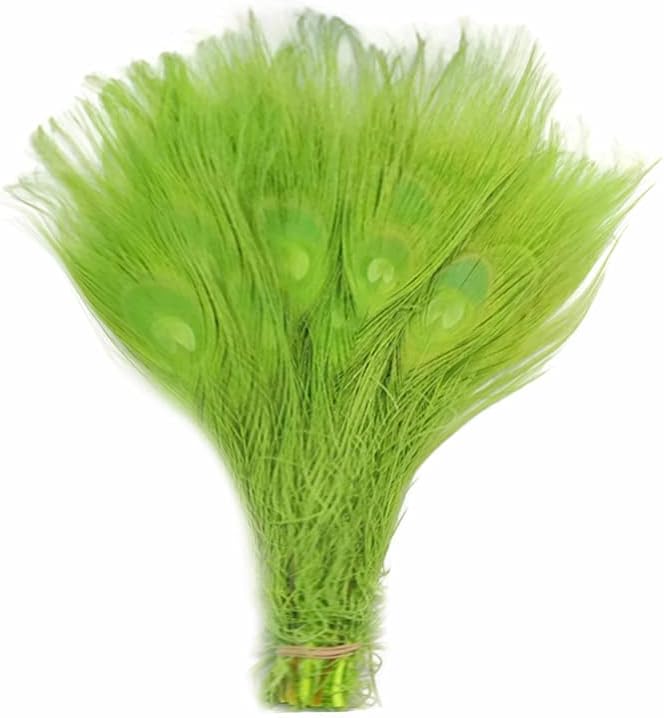 100 Pieces – Lime Green Bleached & Dyed Peacock Tail Eye Wholesale Feathers (Bulk) 10-12” Long